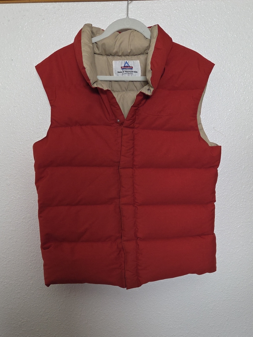 Starter Rust-Red Quilted Puffer Goose Down Vest with Tan Lining